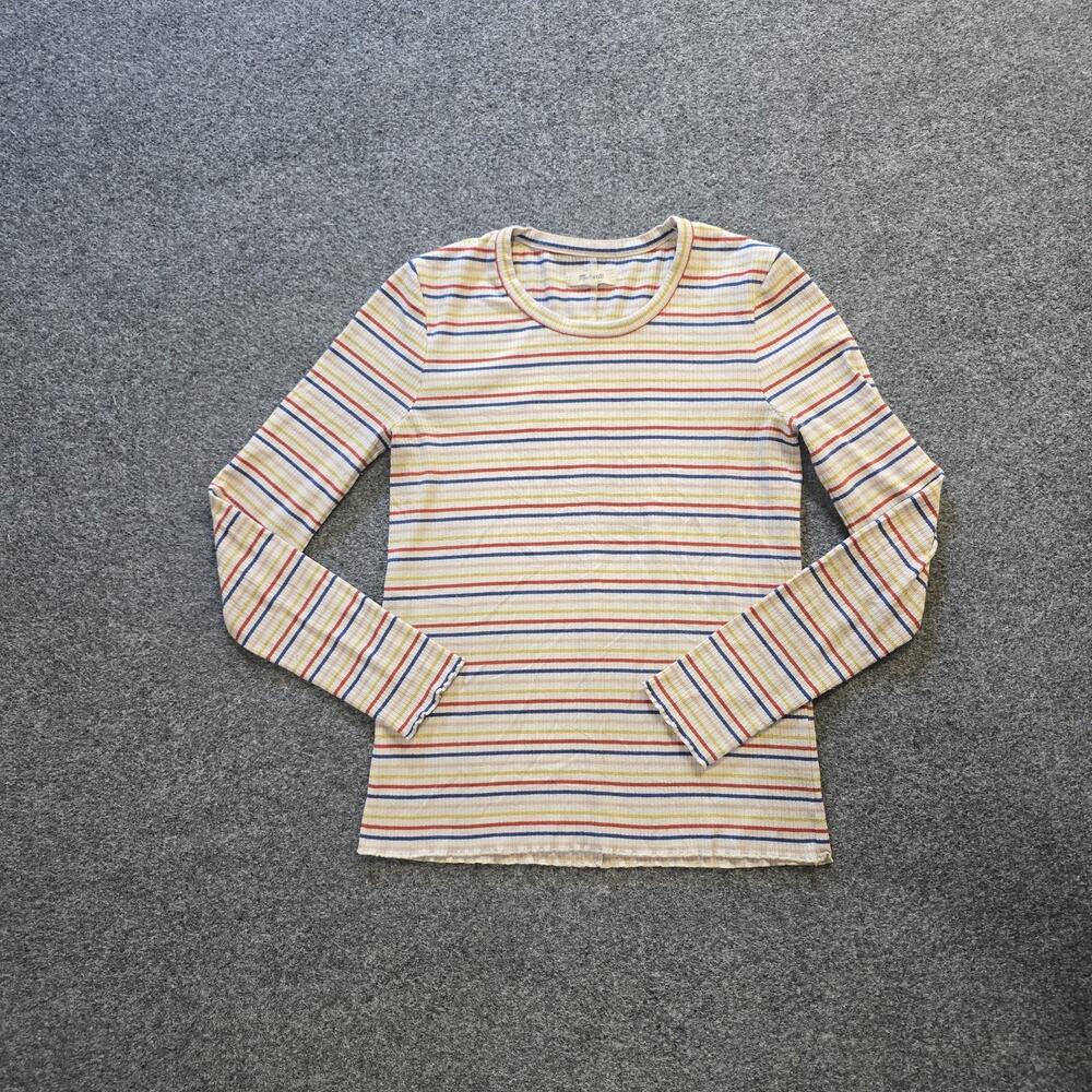 Madewell Top Womens Size XS White Red Striped Ribbed Long Sleeve Retro Casual